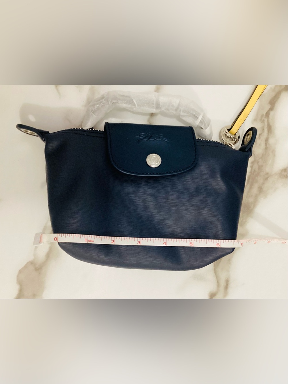 Longchamp Navy Crossbody Bag with Yellow Zip Pull Accent - Picture 7 of 10